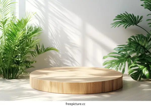 Wooden Display Podium with Tropical Plants