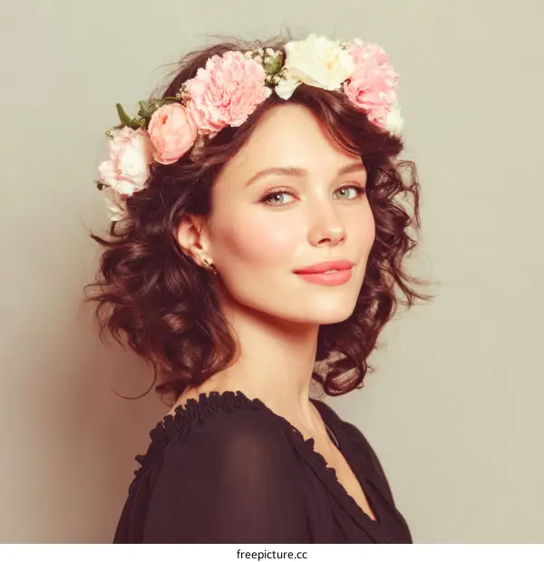 Elegant Woman with Floral Crown Portrait