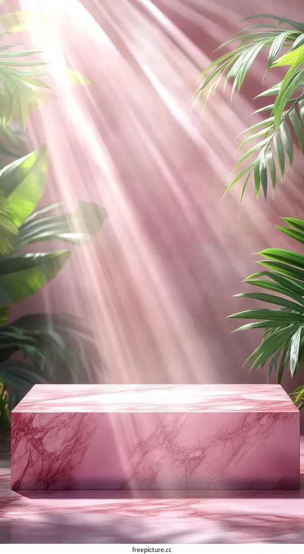 Pink Marble Display Podium with Sunlight Rays