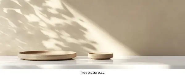 Wooden Bowls on a White Surface with Natural Light