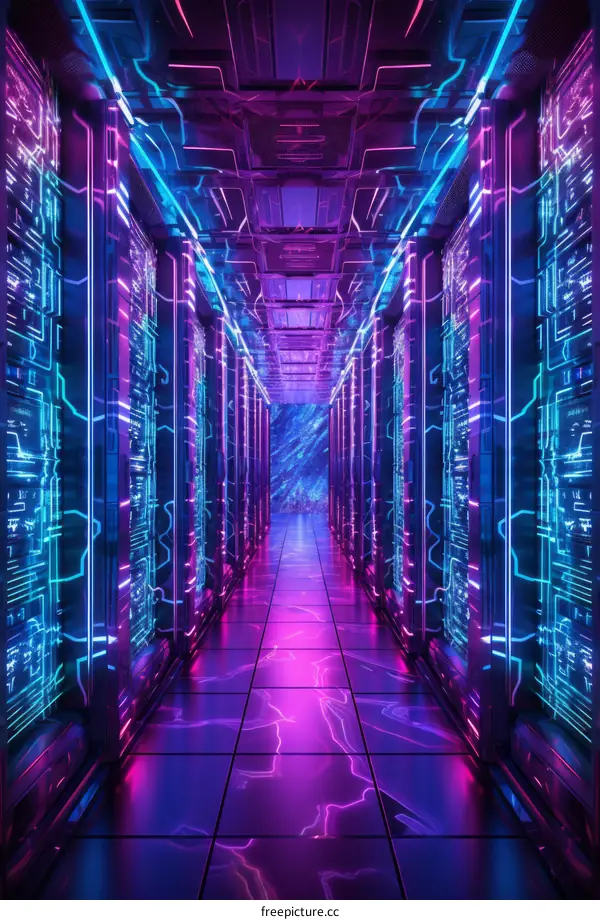 Futuristic Sci-fi Technology Neon Glowing Server Room