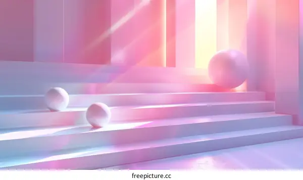 Abstract Pastel Pink, Blue and Purple Spheres on a Stepped Platform