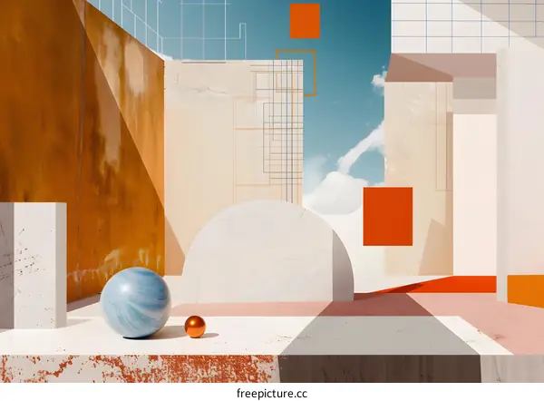 Abstract Geometric Shapes with Sky and Clouds