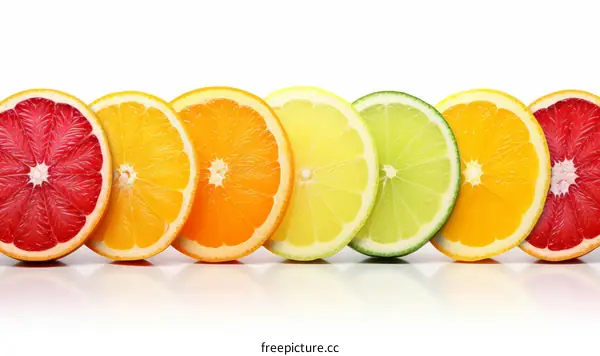 Various citrus fruits including blood orange, orange, lemon, lime and grapefruit
