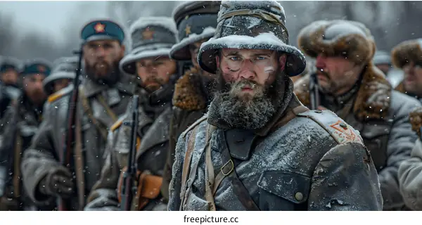 Soldiers Standing in the Snow During a Cold War