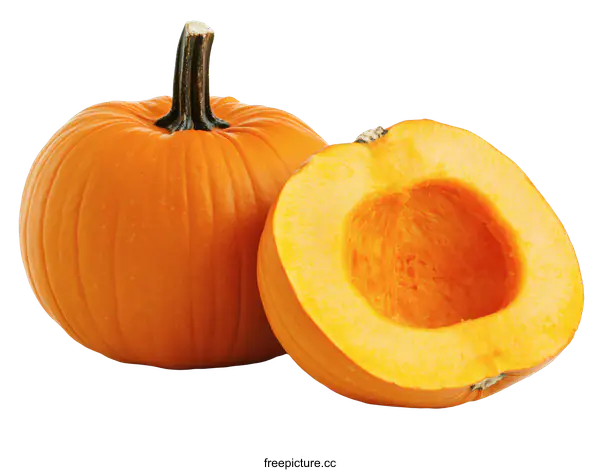 [Transparent Background PNG]Fresh Pumpkin and Half Pumpkin Studio Shot