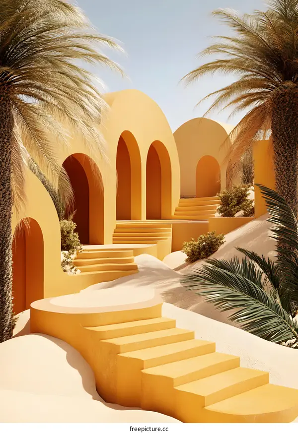Abstract Architecture With Palm Trees And Arches