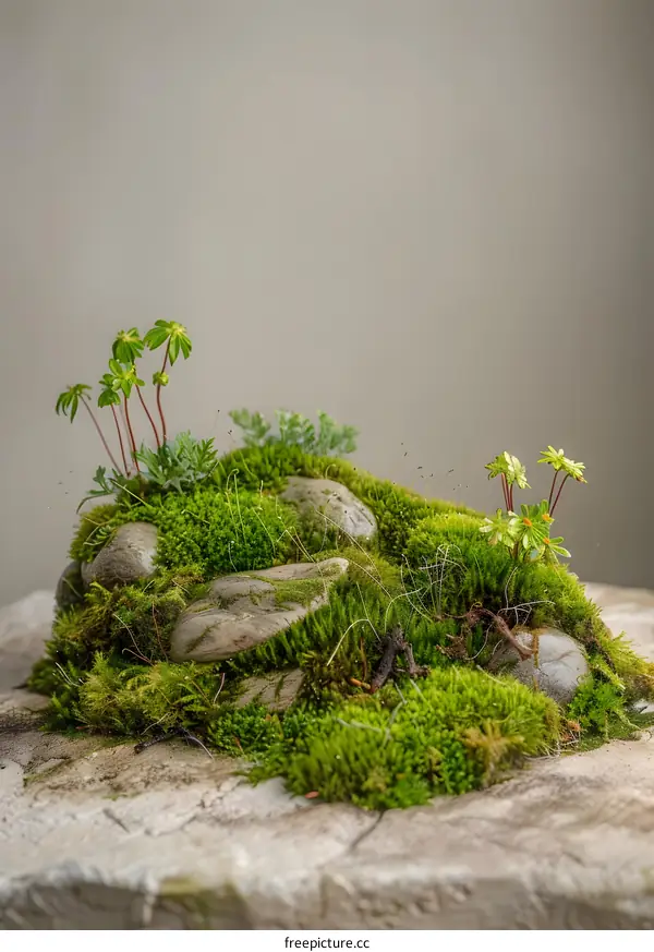 Green Mossy Stone Hill Landscape