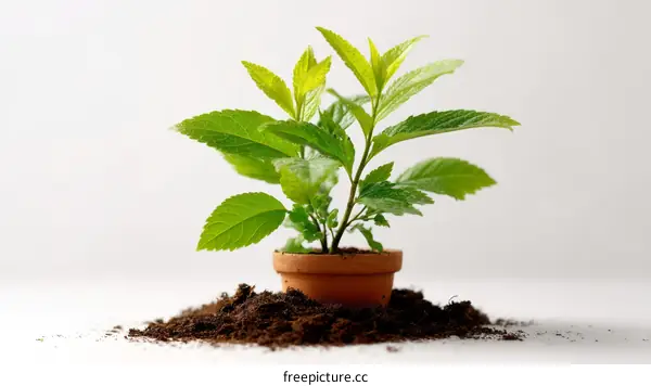 Small Plant in Pot on Soil