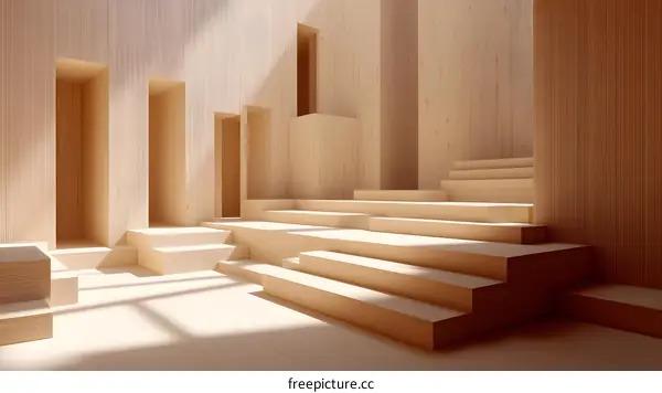 Minimalist Wooden Room Interior Design With Stairs And Doors