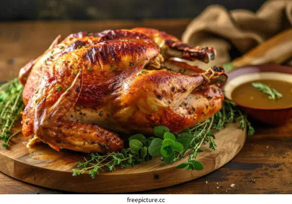Roasted Turkey on a Wooden Cutting Board
