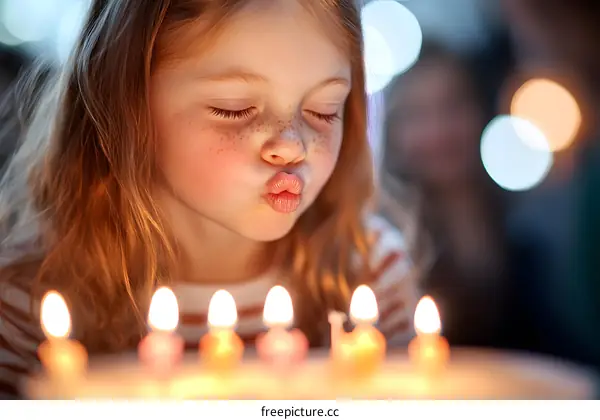 Little Girl Blowing Out Birthday Candles