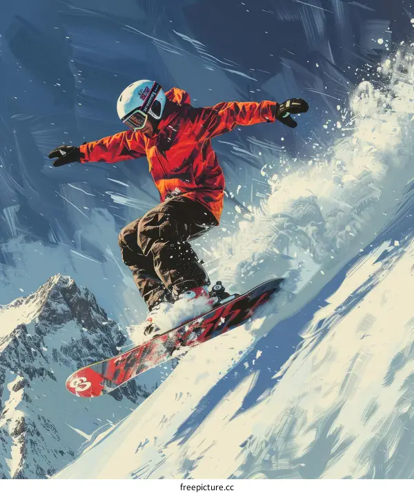 Snowboarder jumping off a mountain