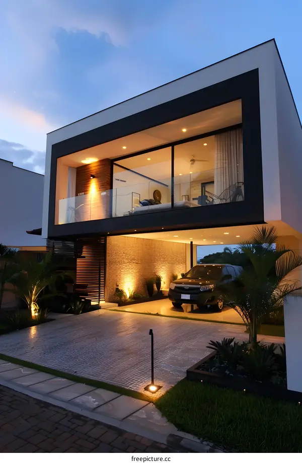 Modern Home Exterior Design With A Car In The Garage