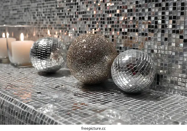 Sparkling Silver Christmas Decor on Mosaic Tiles