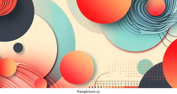 Abstract Geometric Shapes Design With Red Orange Blue Colors