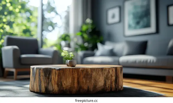 Modern Living Room Interior Design with Wooden Coffee Table