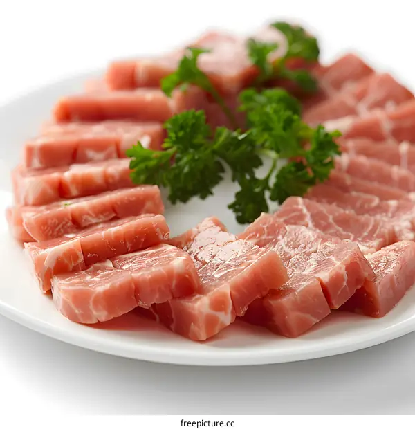 Fresh Sliced Pork Belly on White Plate