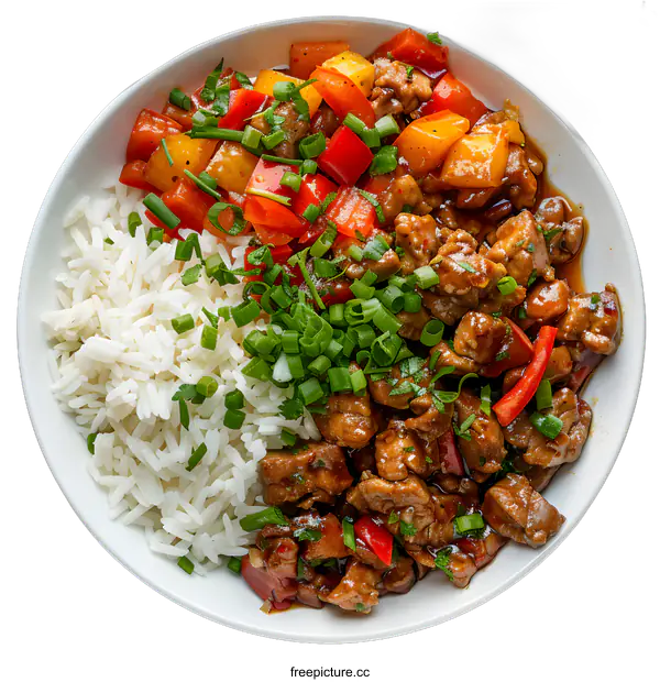 [Transparent Background PNG]A plate of rice with pork and bell peppers