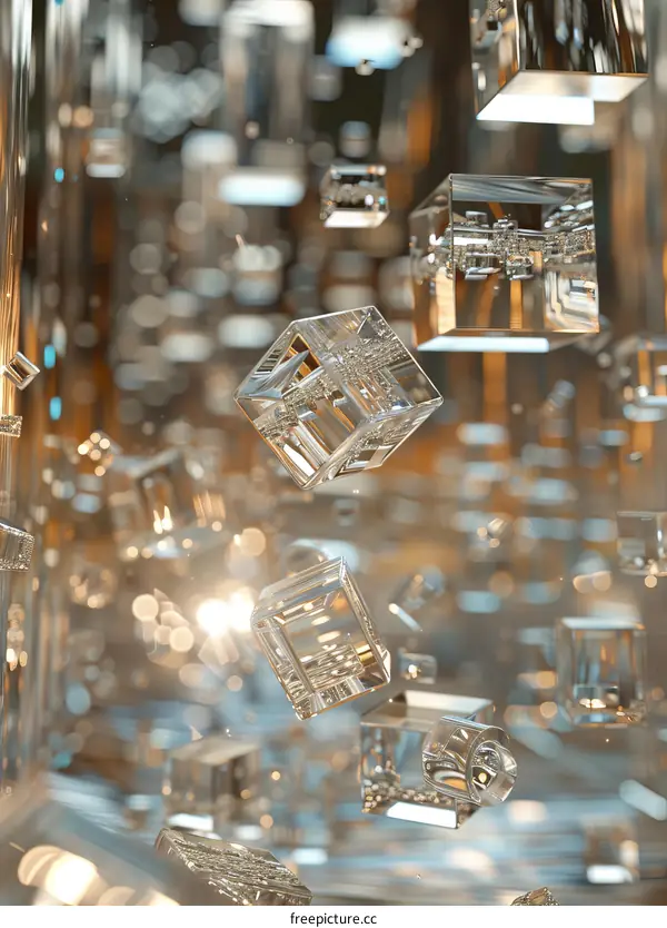 Floating Glass Cubes Abstract 3D Rendering
