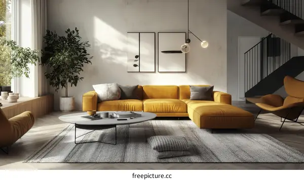 Modern Mustard Yellow Living Room Interior Design