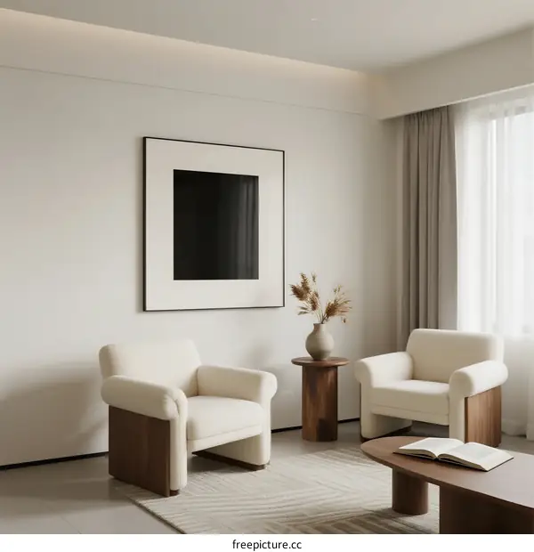 Minimalist Living Room with Armchairs and Abstract Wall Art