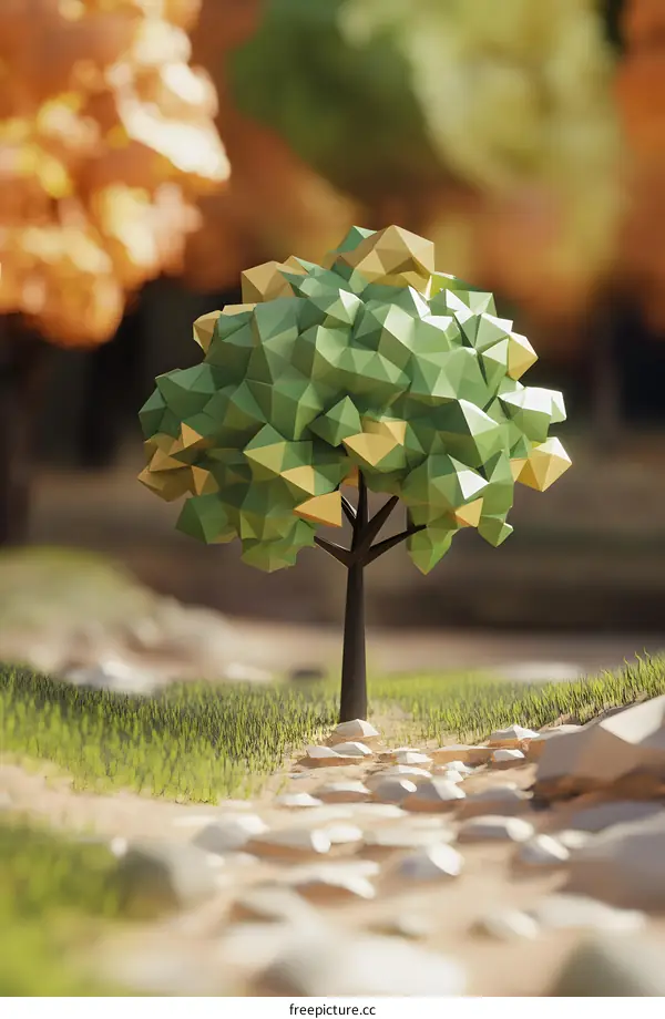 Low Poly Tree In Autumn Forest