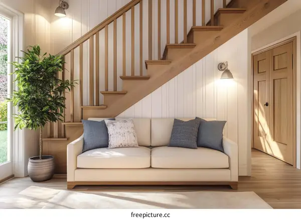 Cozy Home Interior with Wooden Staircase