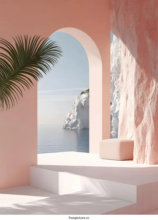 Minimalist 3D Render of an Archway with Ocean View