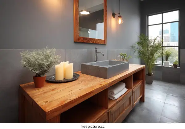 Modern Rustic Bathroom Vanity with Natural Wood