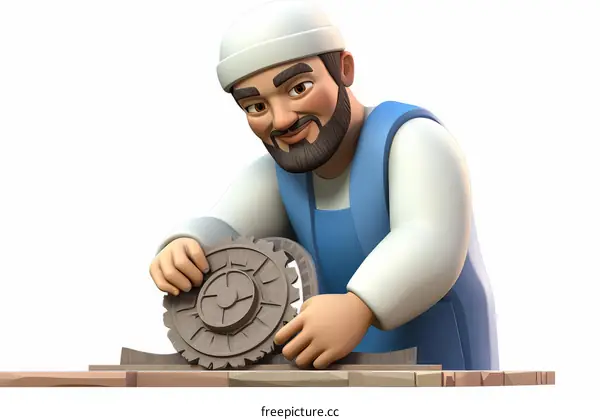 Craftsman Carving A Wooden Wheel