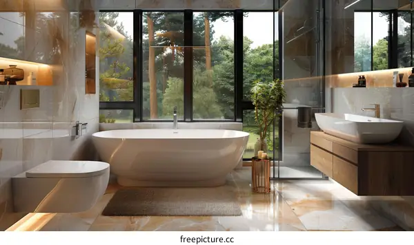 Modern Luxurious Bathroom with Garden View