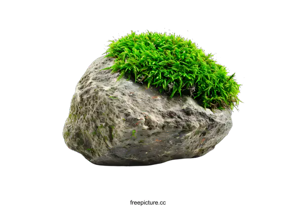 [Transparent Background PNG]Green Moss Growing On A Grey Rock Isolated On A White Background