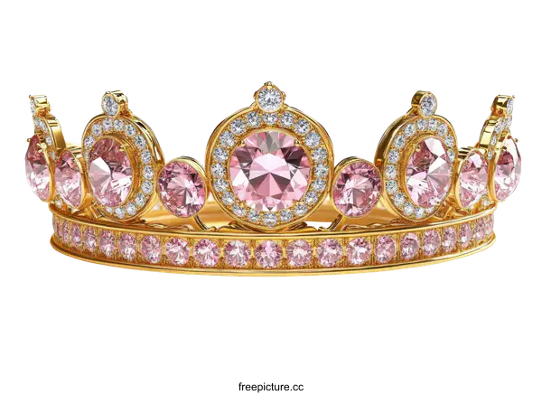 [Transparent Background PNG]Gold Crown with Pink Diamonds and Diamonds