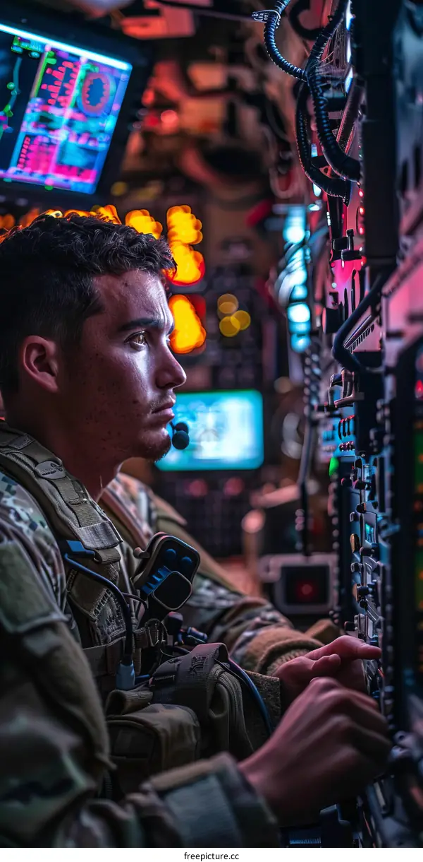 A U.S. Air Force Airman assigned to the 380th Expeditionary Aircraft Maintenance Squadron performs pre-flight checks on an E-3G Sentry aircraft at an undisclosed location in Southwest Asia, March 8, 2023.