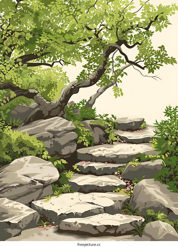 Stone Steps in a Lush Forest