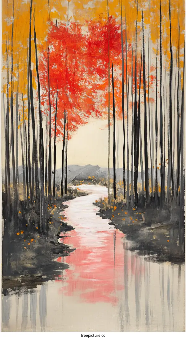 Autumnal Forest Stream Painting
