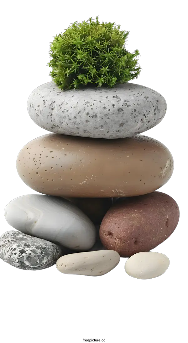 [Transparent Background PNG]Stack of Stones With Moss on Top