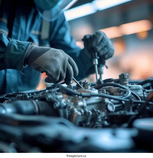 Auto mechanic repairing car engine
