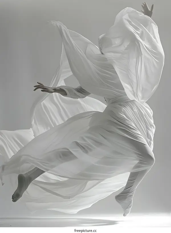 Dancer in white fabric flowing