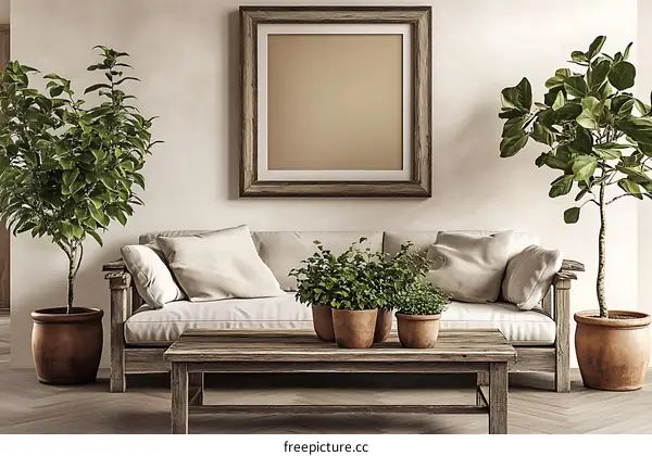 Rustic Living Room Interior Design with Plants