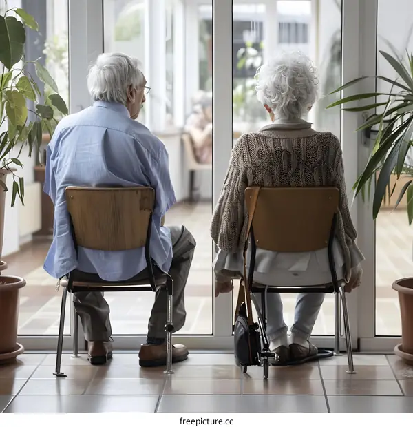 Elderly Couple Sitting in Chairs Looking Out Window