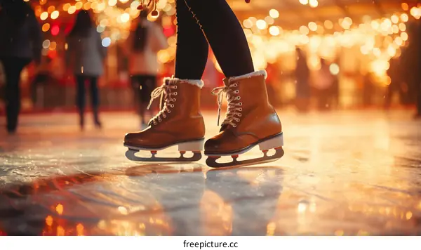 ice skating at christmas market with blurred background