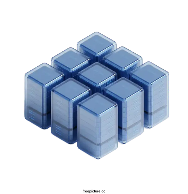 [Transparent Background PNG]Three-dimensional arrangement of blue cubic storage containers