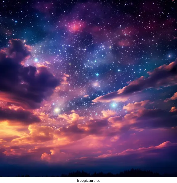 Starry Night Sky with Clouds