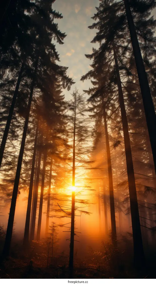 Pine trees in the morning mist