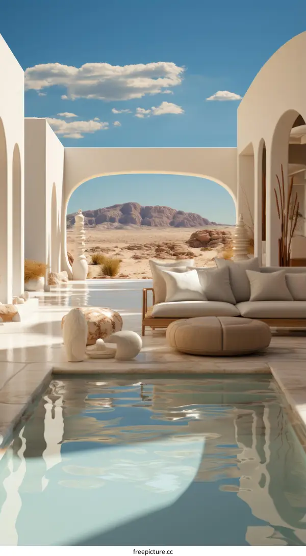 Modern desert house with pool and mountain views