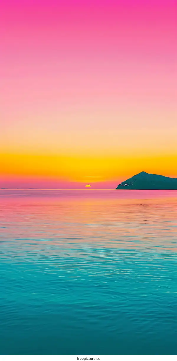 Sunset Over The Ocean With Pink And Yellow Sky