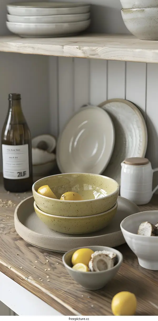 Rustic Kitchen Table Setting with Yellow Bowls
