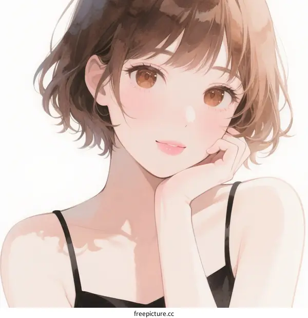 Portrait of Young Japanese Girl with Short Brown Hair